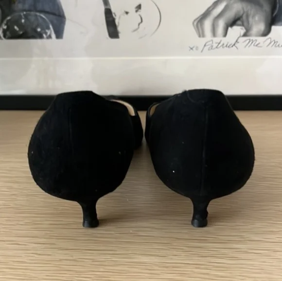 Jimmy Choo Amelia Black Suede Kitten Heels Pointed Toe Dainty Fem Made In Italy - Picture 6 of 12